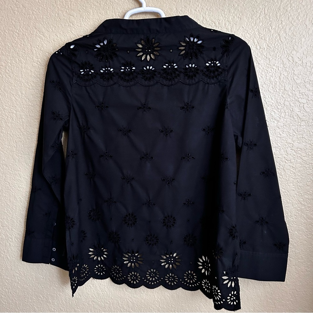 J. Crew Funnelneck Black Eyelet Long Sleeve Top - Picture 5 of 10